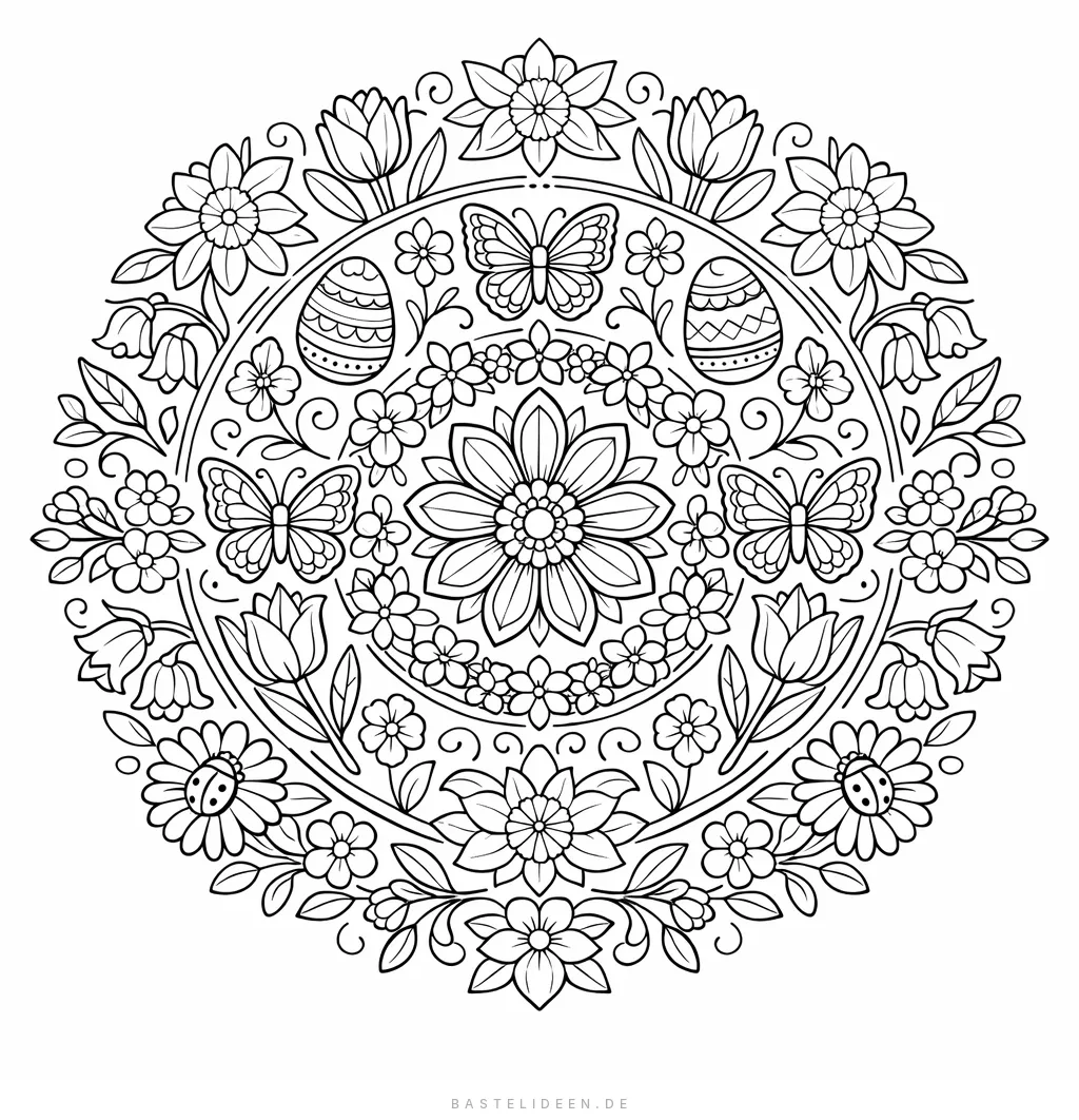 Kunstvolles Mandala mit Frühlingsblumen