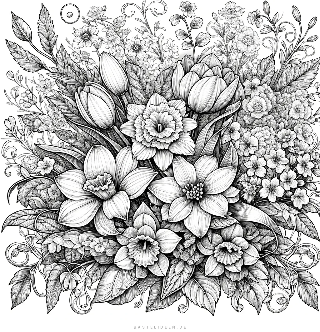 Detaillierte Frühlingsblumen in voller Blüte