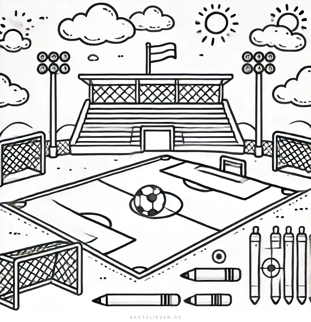 Fußballfeld mit Sonne und Wolken