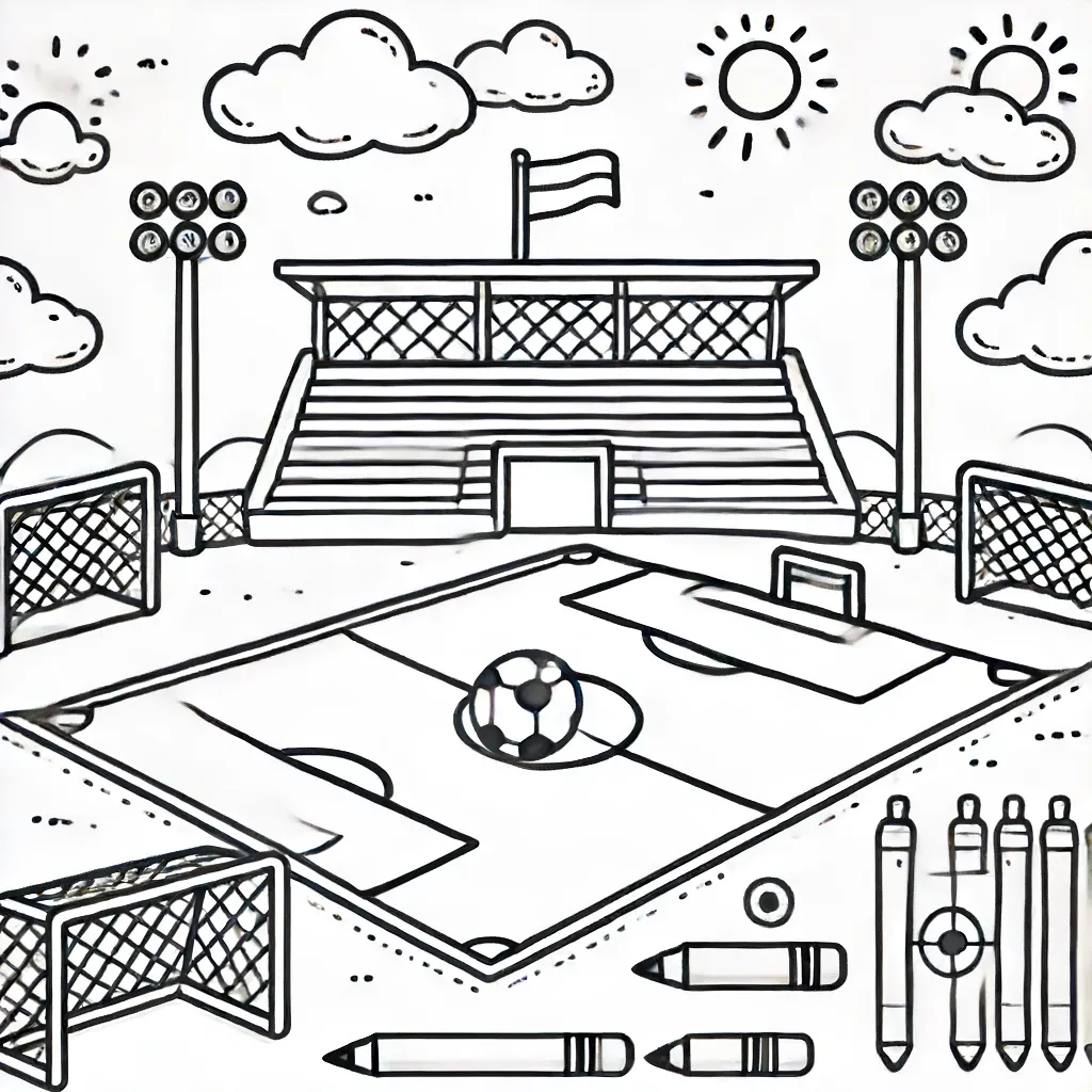 Fußballfeld mit Sonne und Wolken