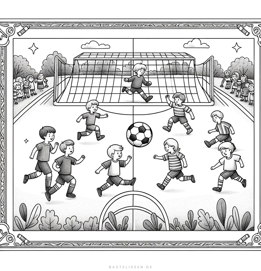 Kinder jagen dem Ball hinterher