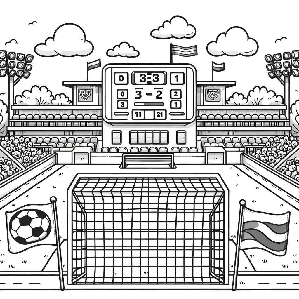 Fußballstadion mit Anzeigetafel und Tribünen