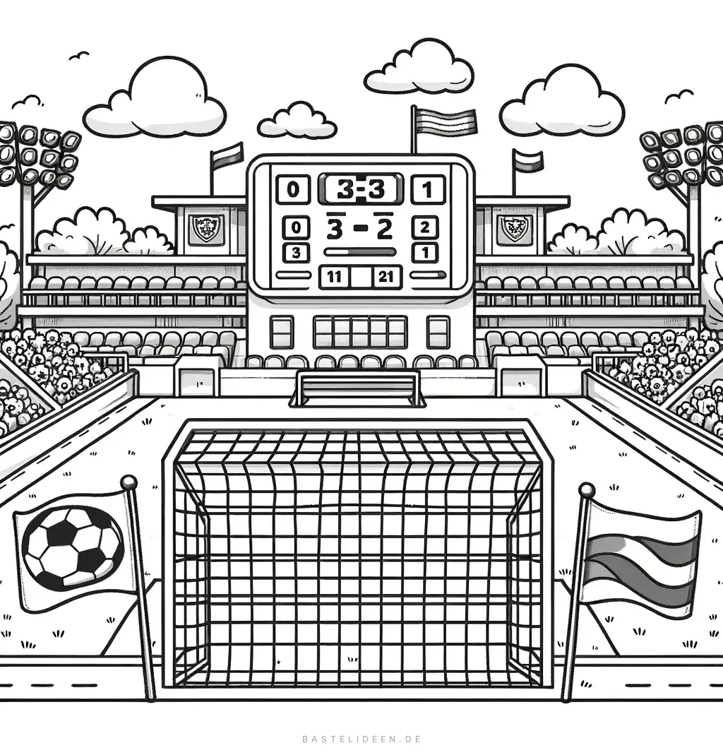 Fußballstadion mit Anzeigetafel und Tribünen