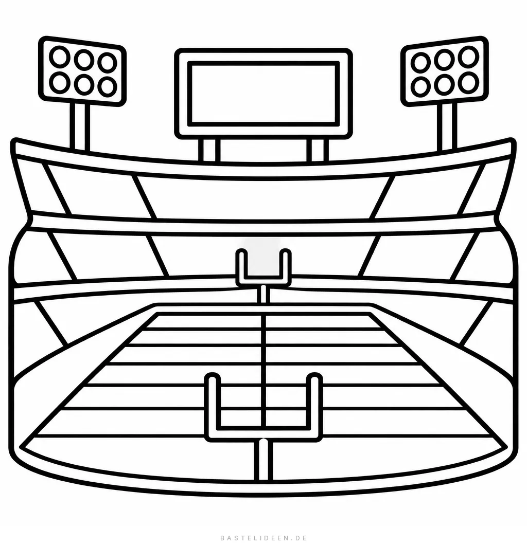 Fußballstadion mit Anzeigetafel, Flutlicht und Tribünen