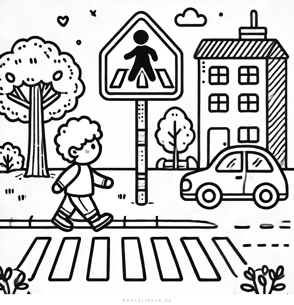 Kind überquert sicher den Zebrastreifen