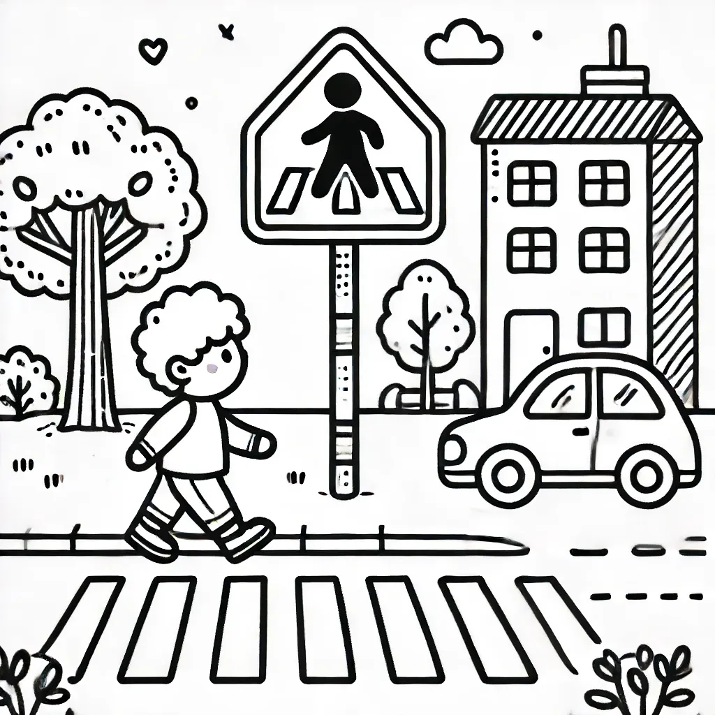 Kind überquert sicher den Zebrastreifen