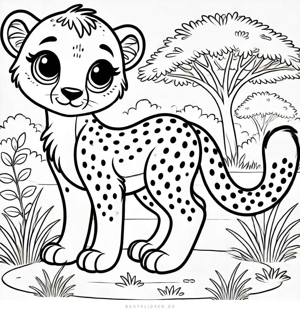 Verspielter Cartoon-Gepard mit großen Augen