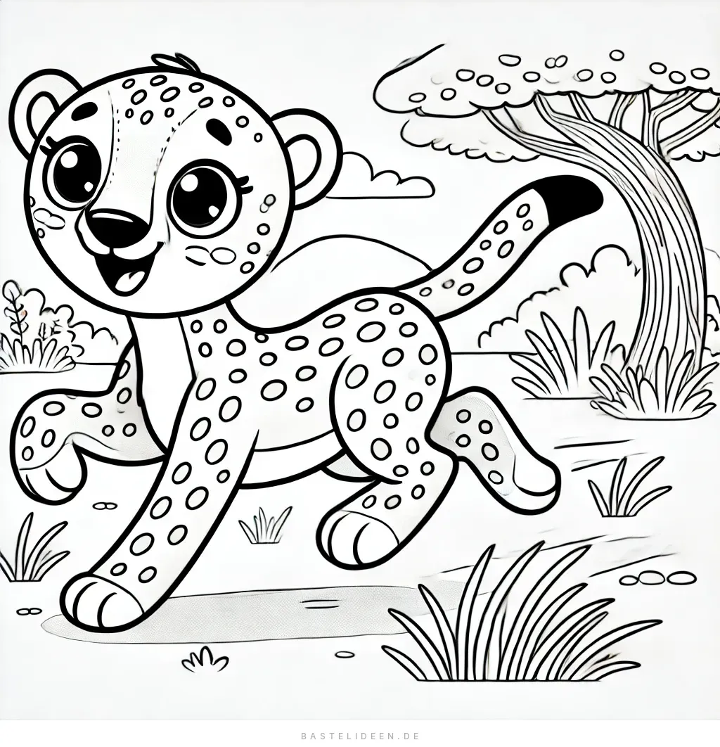 Freudig laufendes Gepardenbaby in der Savanne