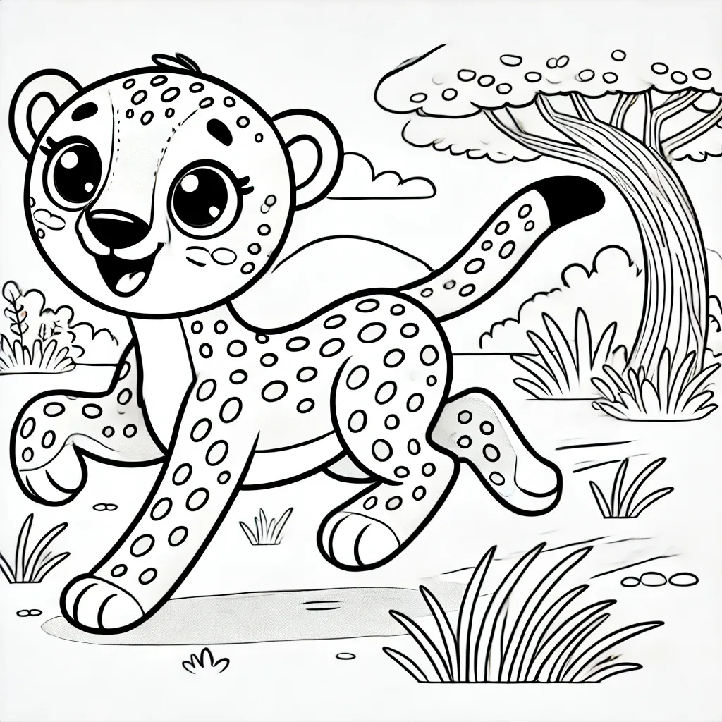 Freudig laufendes Gepardenbaby in der Savanne