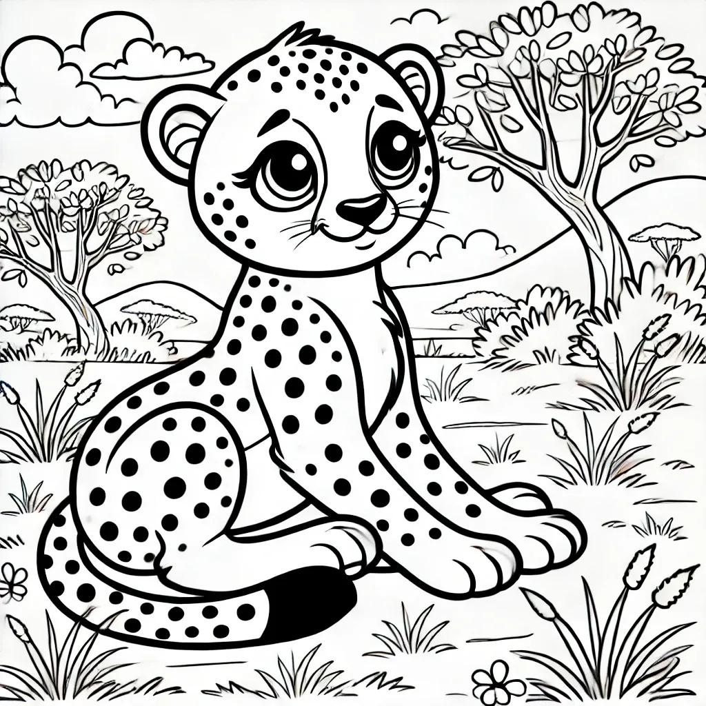 Sitzendes Gepardenbaby in der Savanne