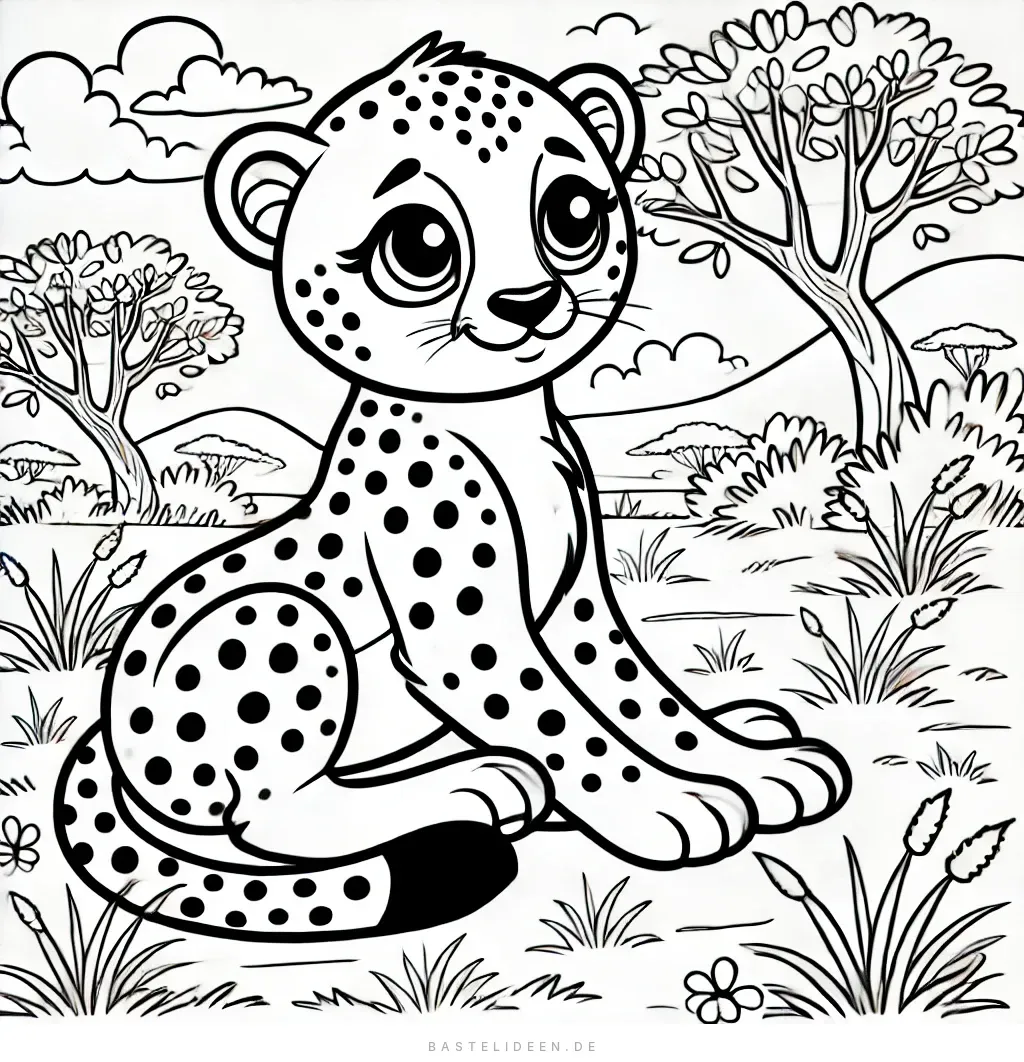 Sitzendes Gepardenbaby in der Savanne