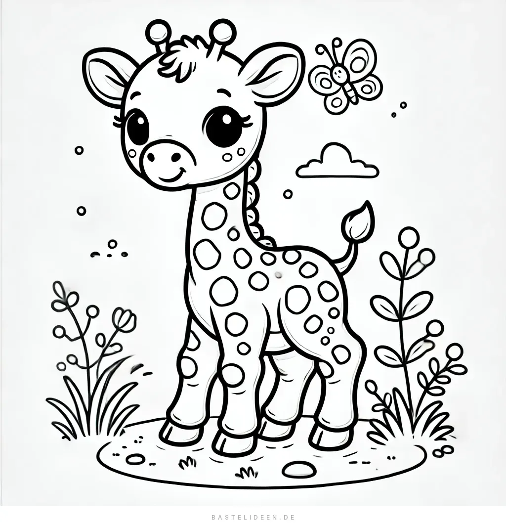 Baby-Giraffe mit Schmetterling in der Natur