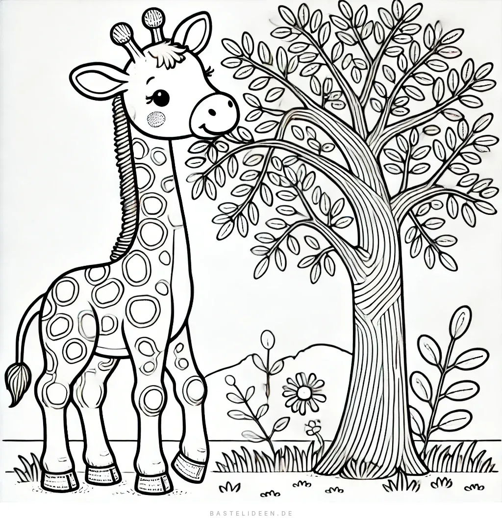 Süße Giraffe neben grossem Baum