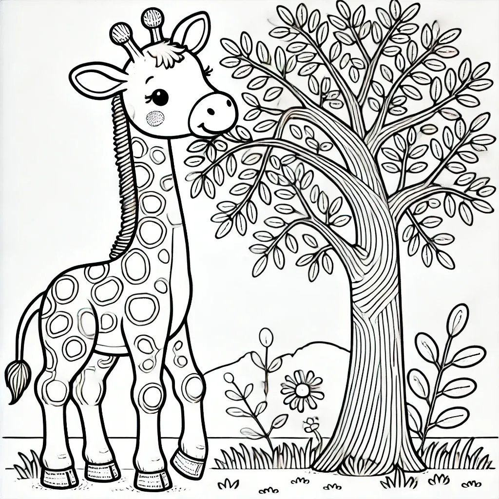 Süße Giraffe neben grossem Baum