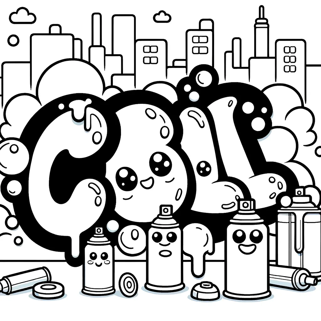 COOL Graffiti-Schriftzug mit Gesichtern und Spraydosen