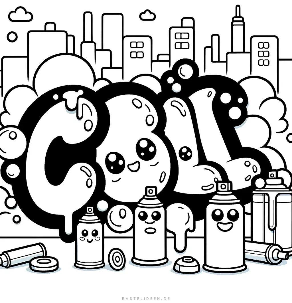 COOL Graffiti-Schriftzug mit Gesichtern und Spraydosen