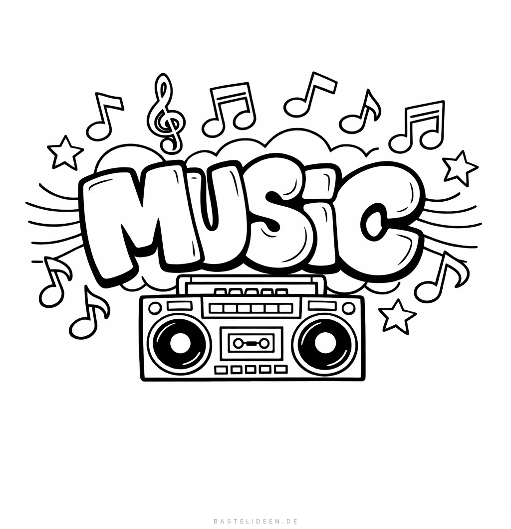 MUSIC Graffiti-Buchstaben mit Noten und Boombox