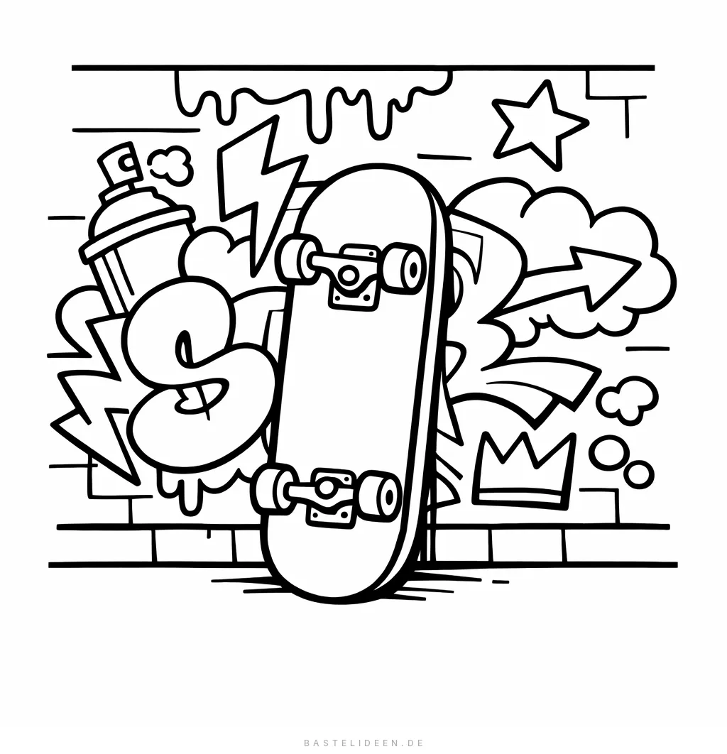 Skateboard vor einer Graffiti-Wand