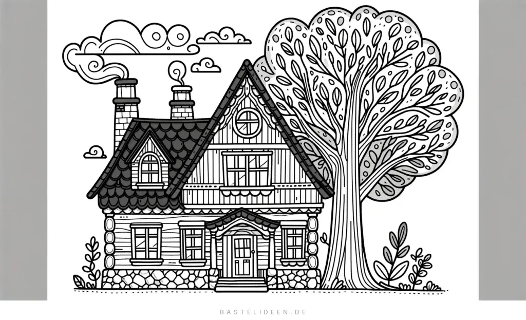 Charmantes Häuschen neben einem großen Baum