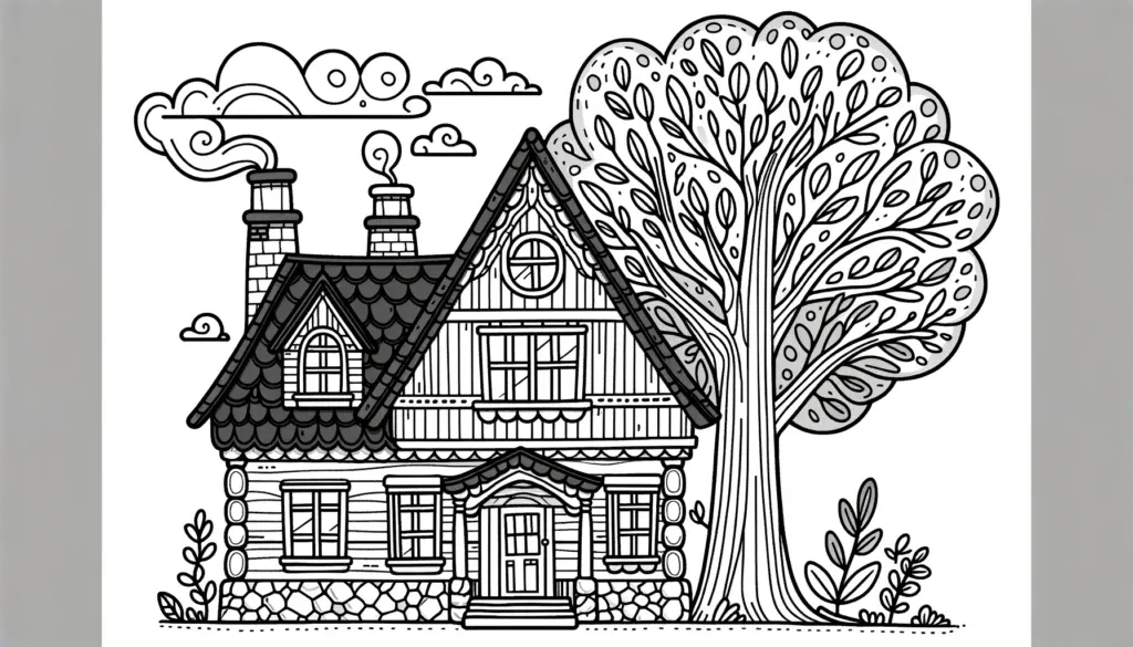 Charmantes Häuschen neben einem großen Baum