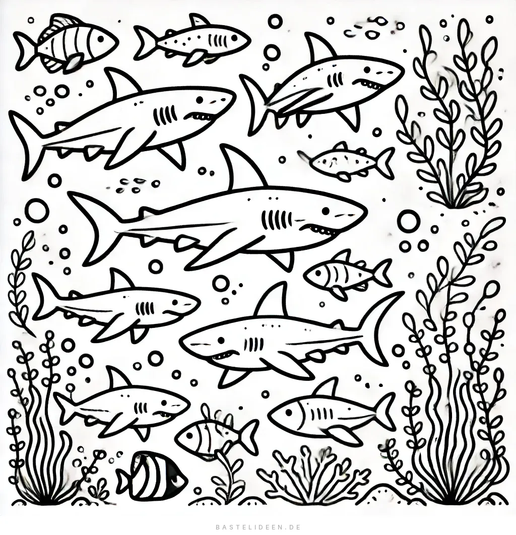 Mehrere Haie schwimmen durch Unterwasserlandschaft