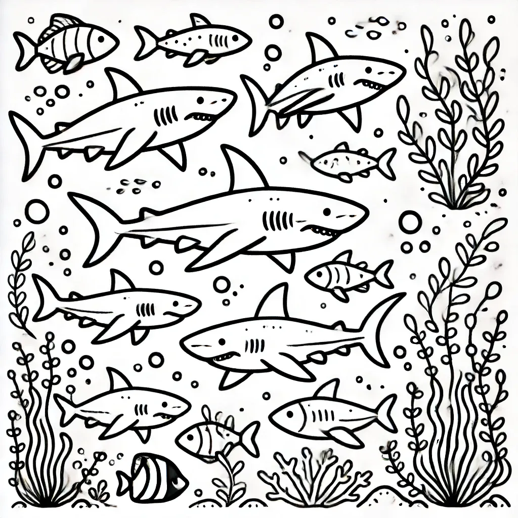 Mehrere Haie schwimmen durch Unterwasserlandschaft