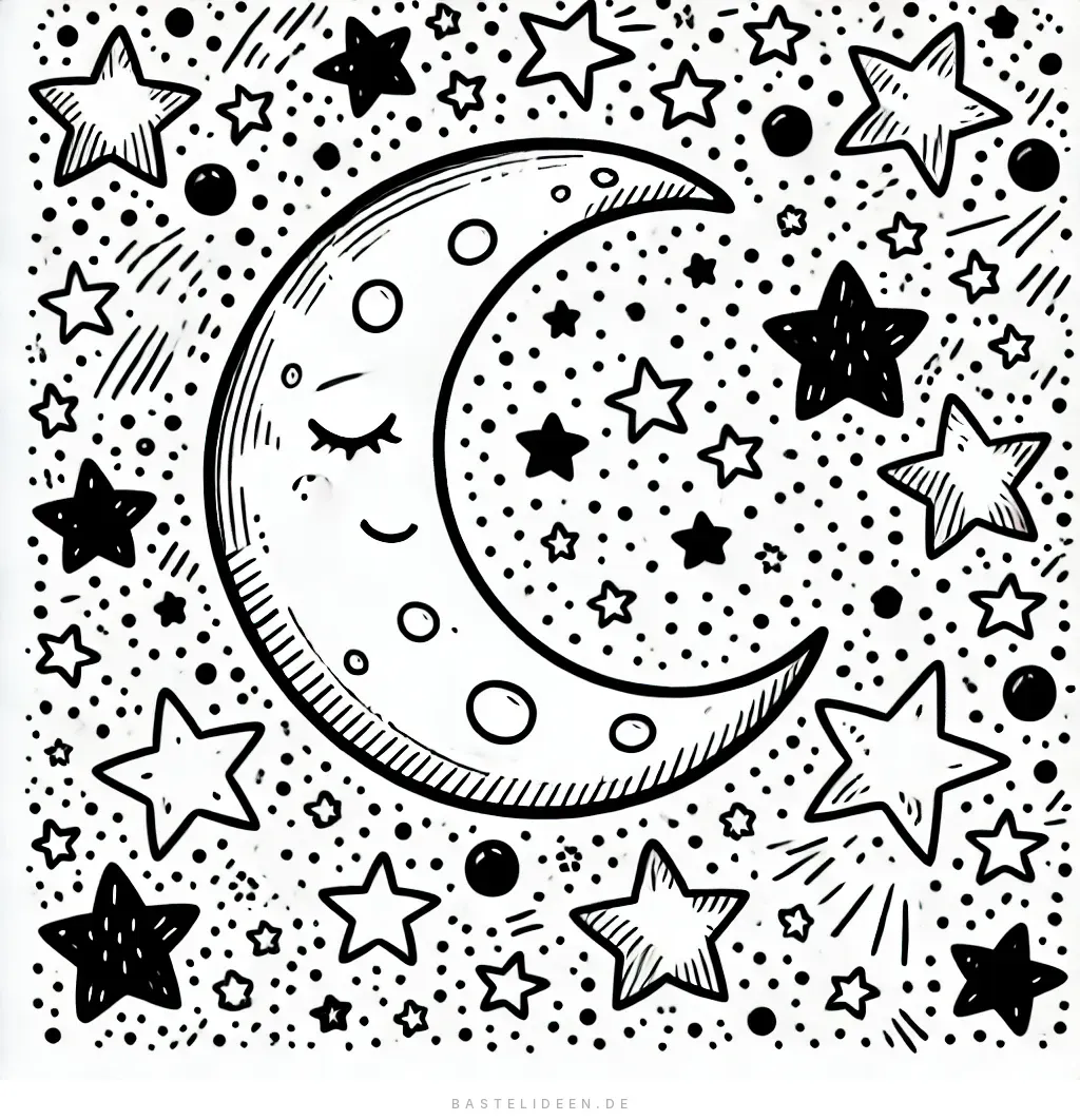 Schlafender Halbmond umgeben von Sternen