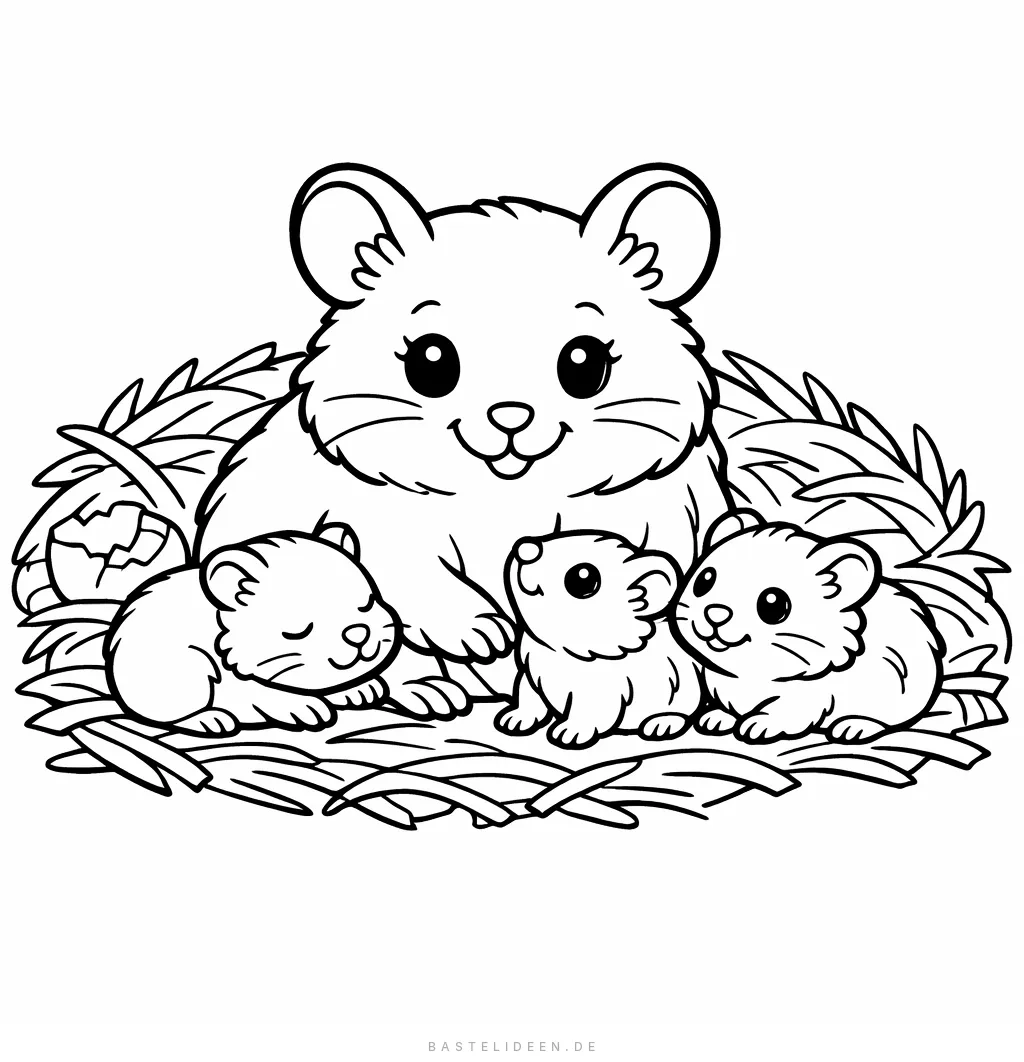 Hamstermutter mit drei kleinen Babys