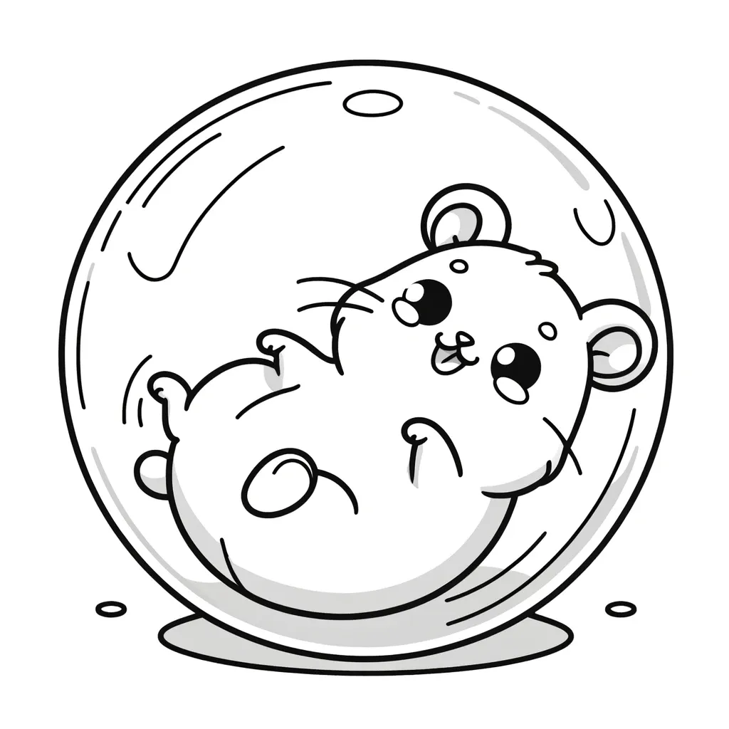 Fröhlicher Hamster spielt in durchsichtigem Ball