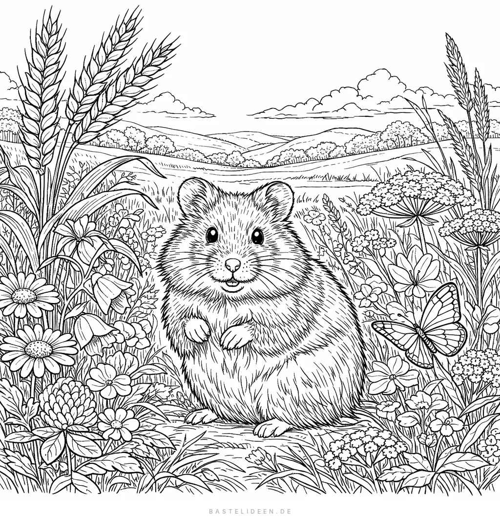 Wildhamster in detaillierter Wiesenlandschaft