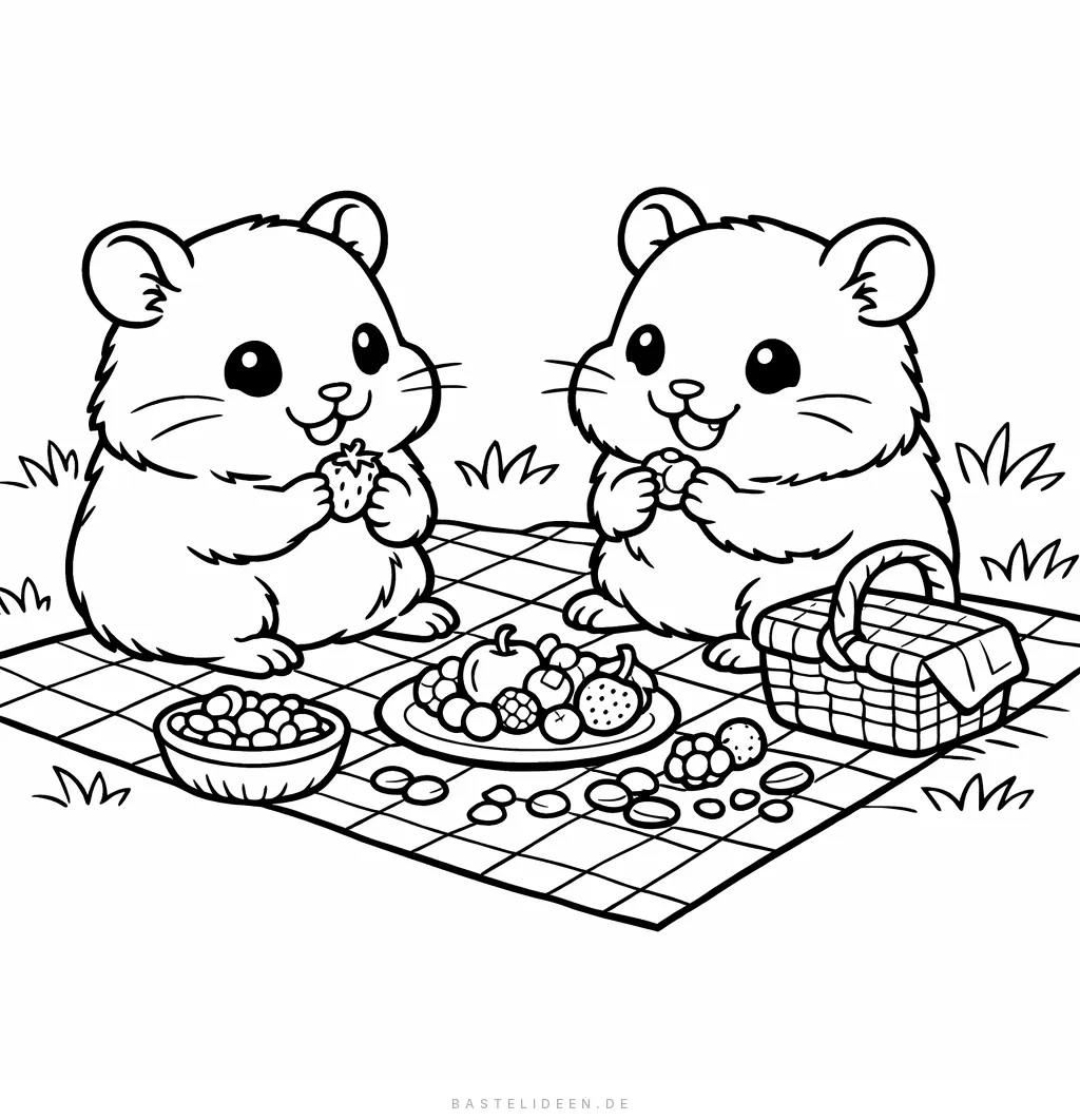 Zwei Hamster beim Picknick auf karierter Decke