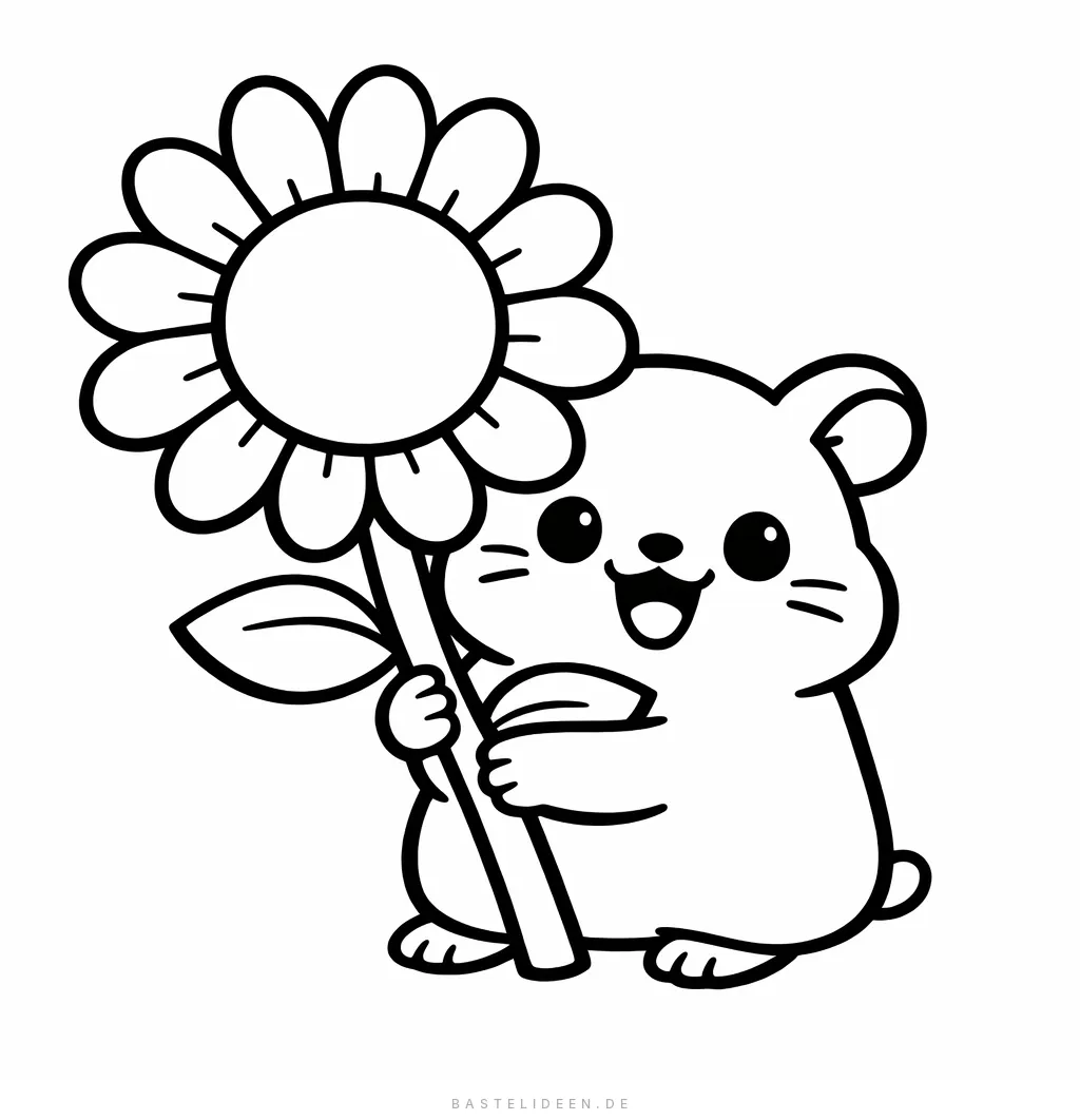 Glücklicher Hamster mit großer Sonnenblume