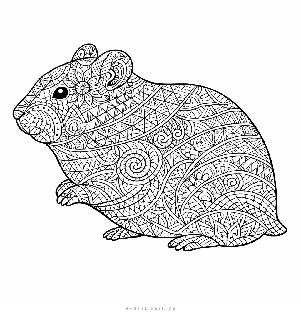 Hamster-Silhouette mit geometrischen Zentangle-Mustern