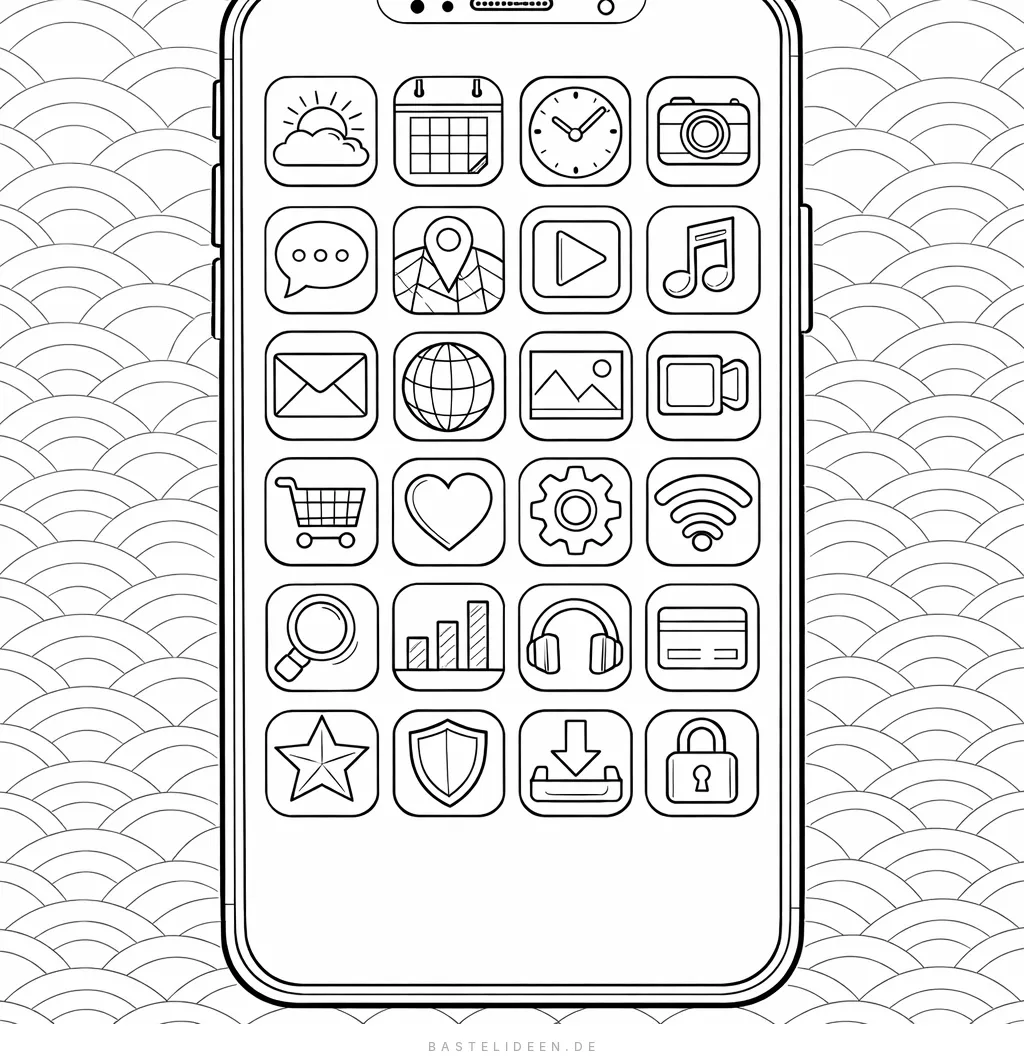 Detailliertes Smartphone mit vielen App-Symbolen auf dem Bildschirm