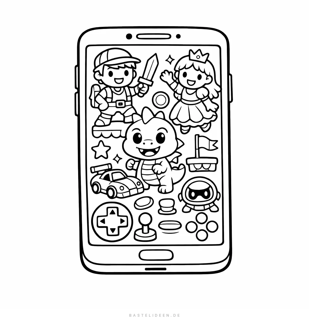 Smartphone mit Gaming-Motiv und Spielfiguren auf dem Display