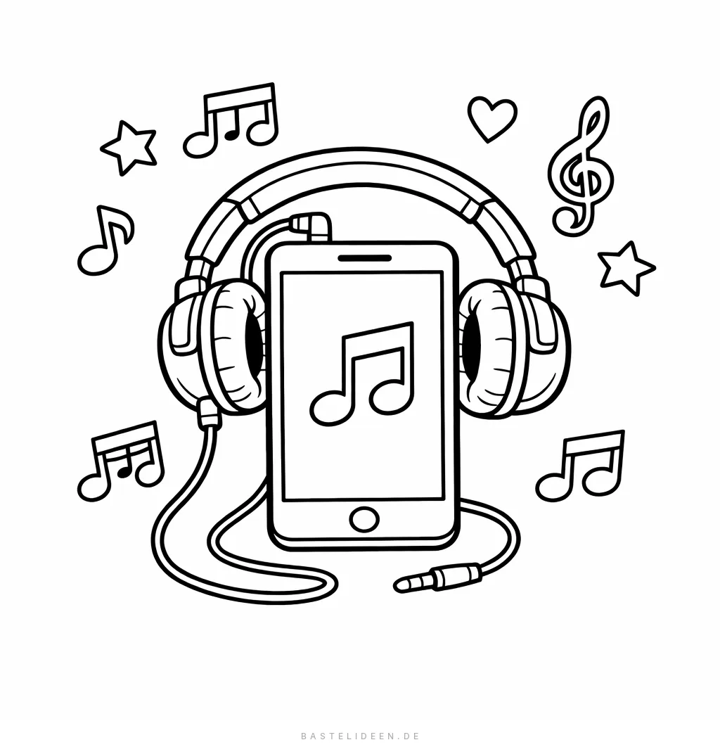 Smartphone mit Musiknoten und Kopfhörern