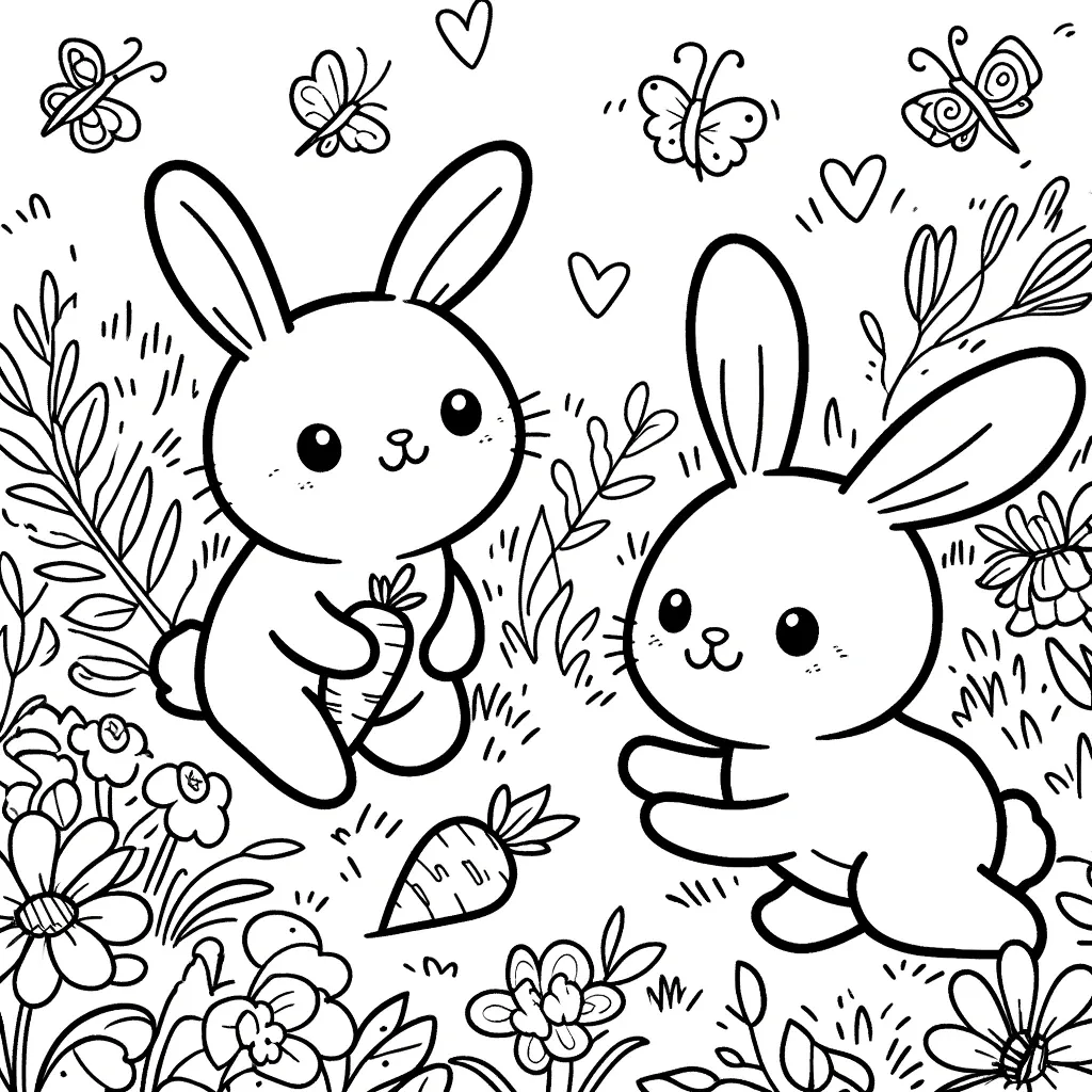 Verspielte Hasen im Garten Malvorlage