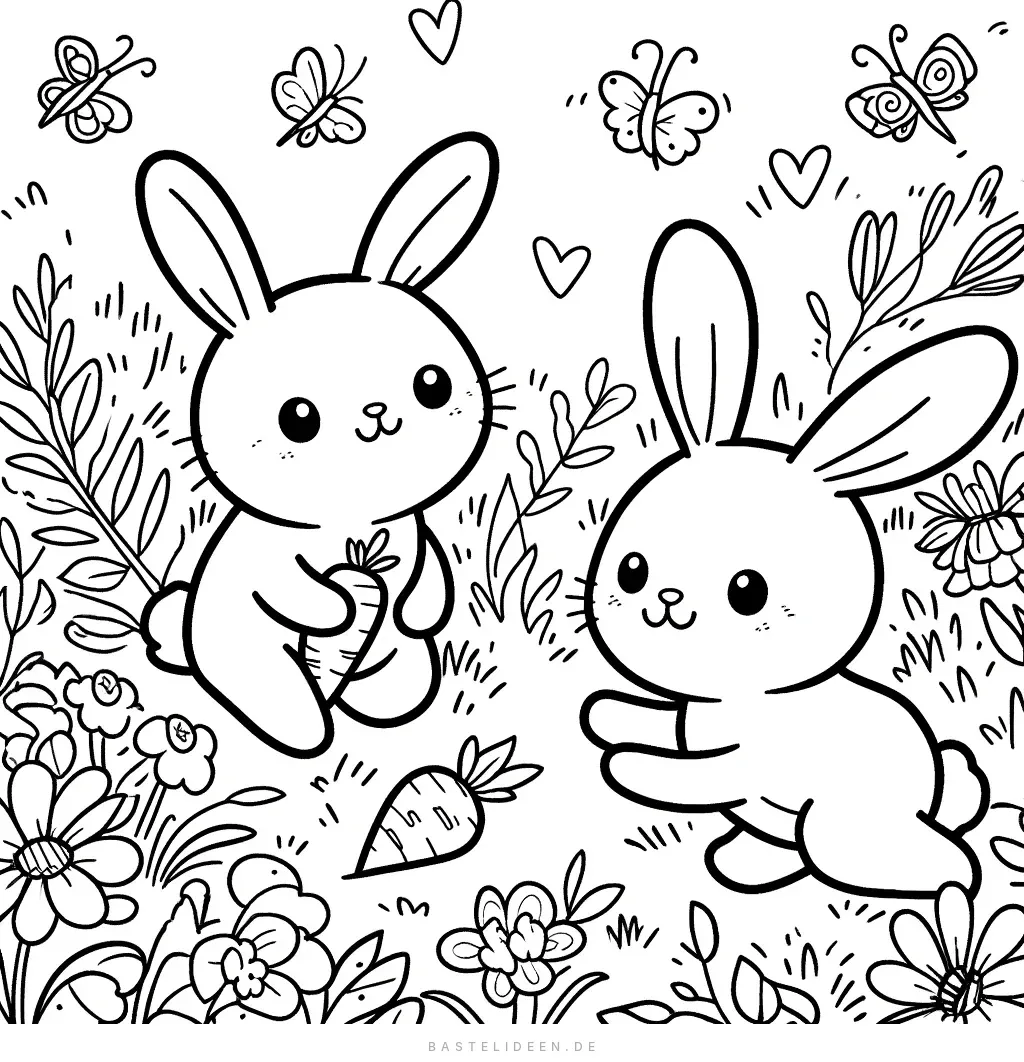 Verspielte Hasen im Garten Malvorlage