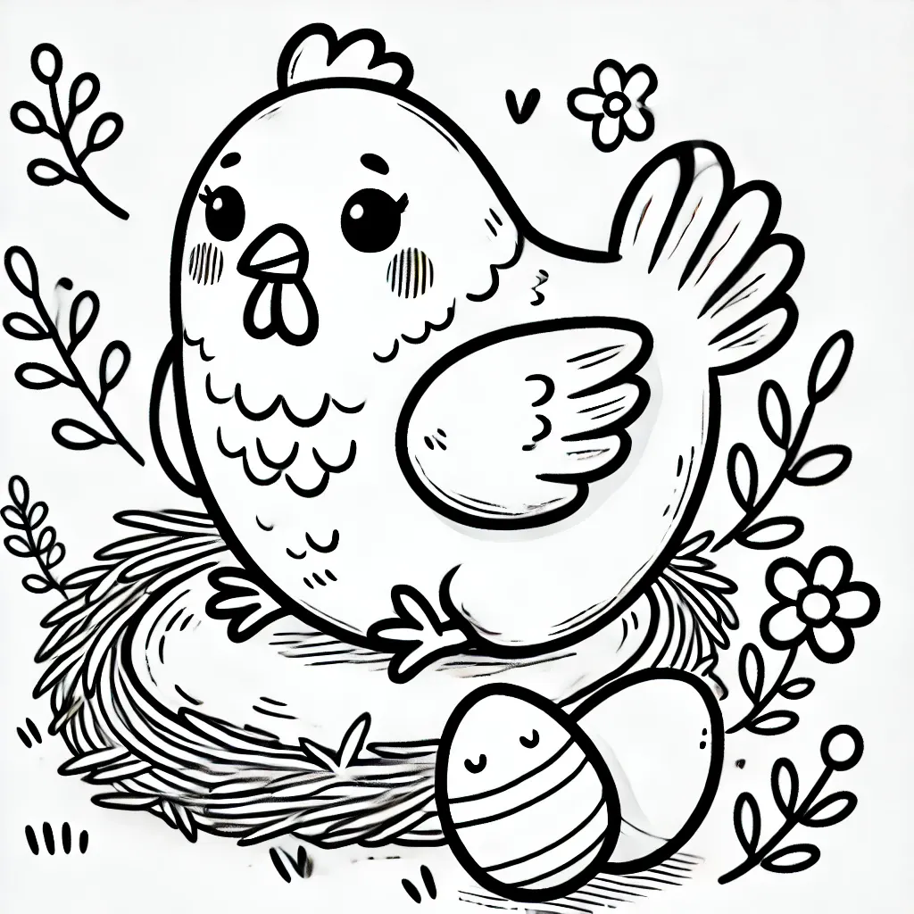 Gemütliche Henne und ihre Eier