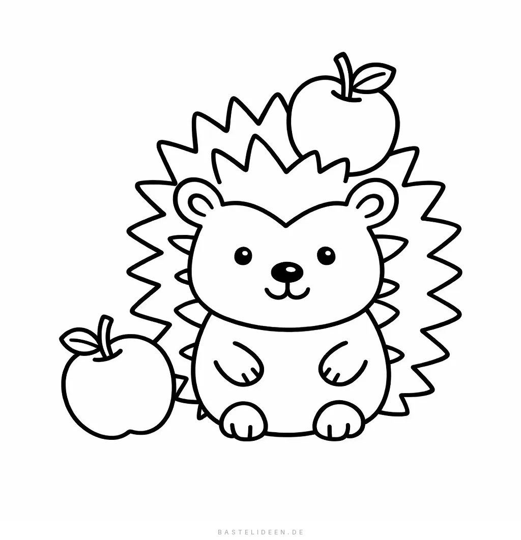 Niedlicher Igel mit Äpfeln und Blättern