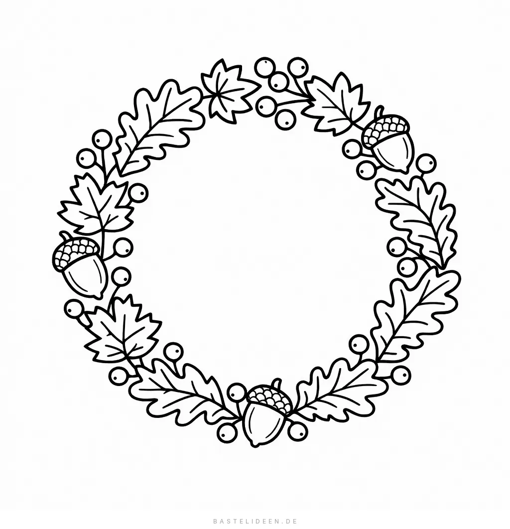 Dekorativer Kranz aus Herbstblättern, Eicheln und Beeren