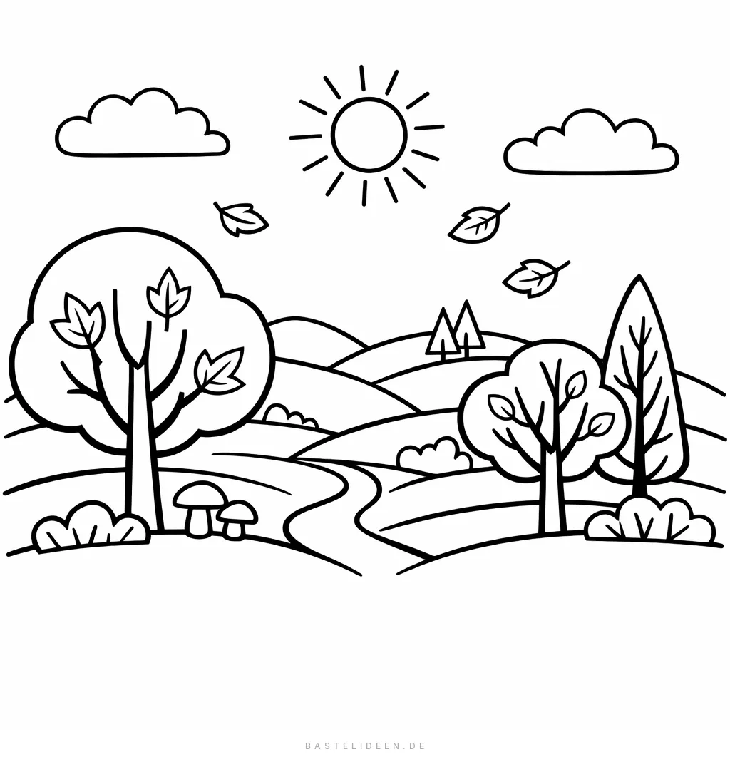 Herbstlandschaft mit Bäumen und Hügeln