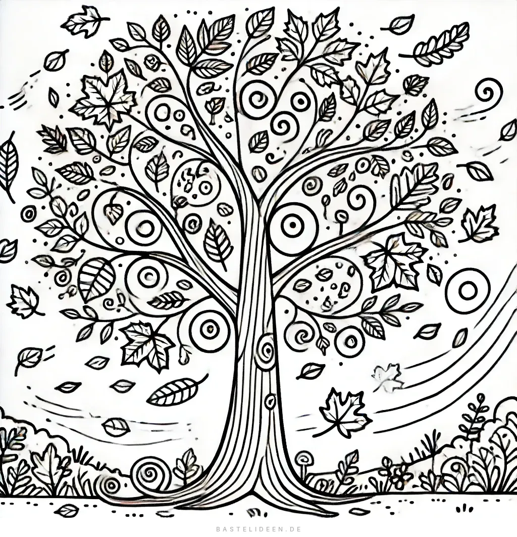 Baum mit wirbelnden Mustern und detaillierten Blättern