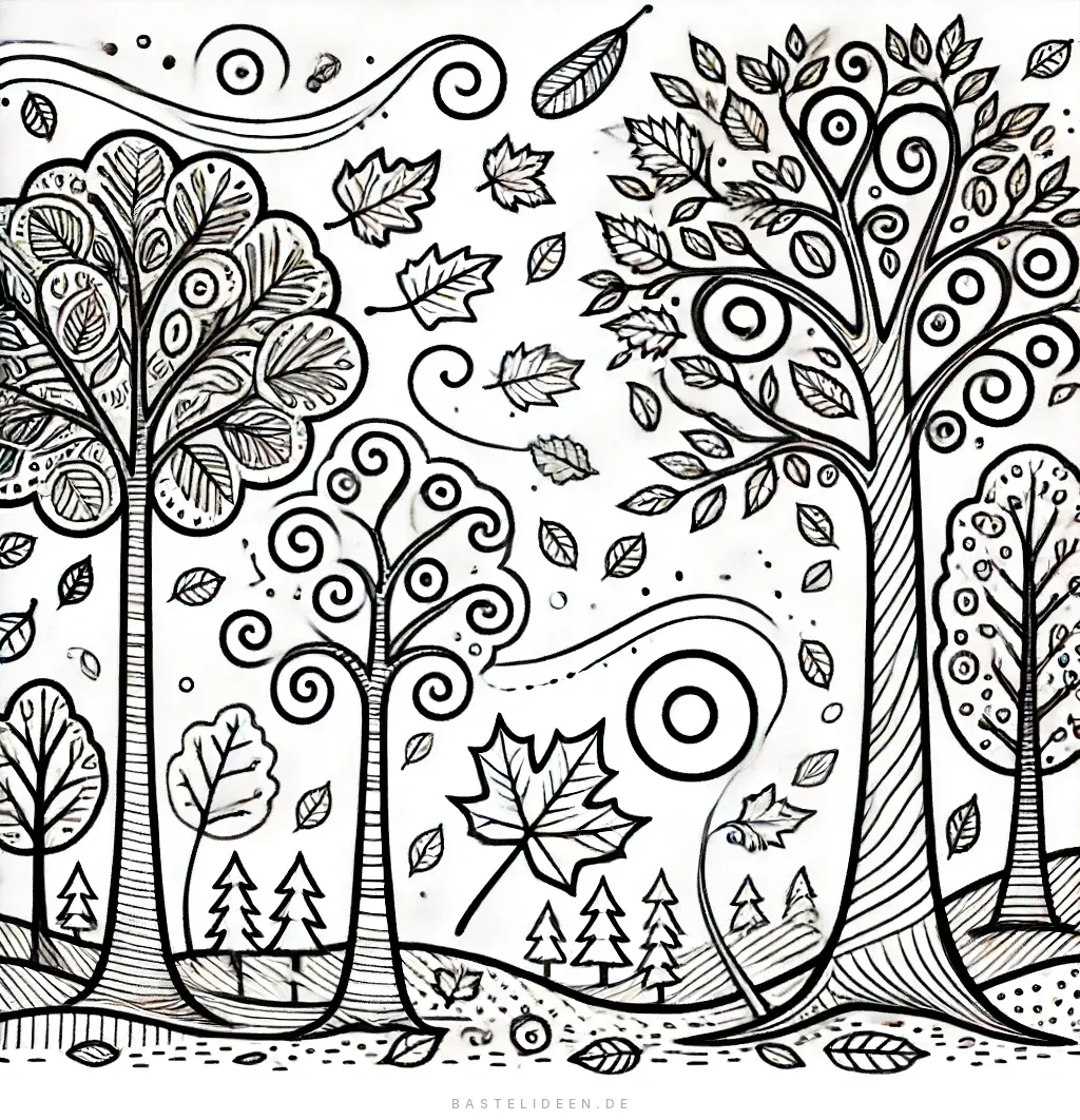 Verspielte Waldszene mit verzierten Bäumen