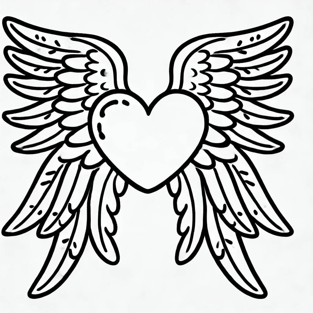 Grosses Herz mit weit ausgebreiteten detaillierten Flügeln