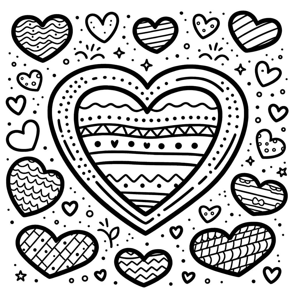 Grosses Herz umgeben von kleinen Herzen mit Mustern