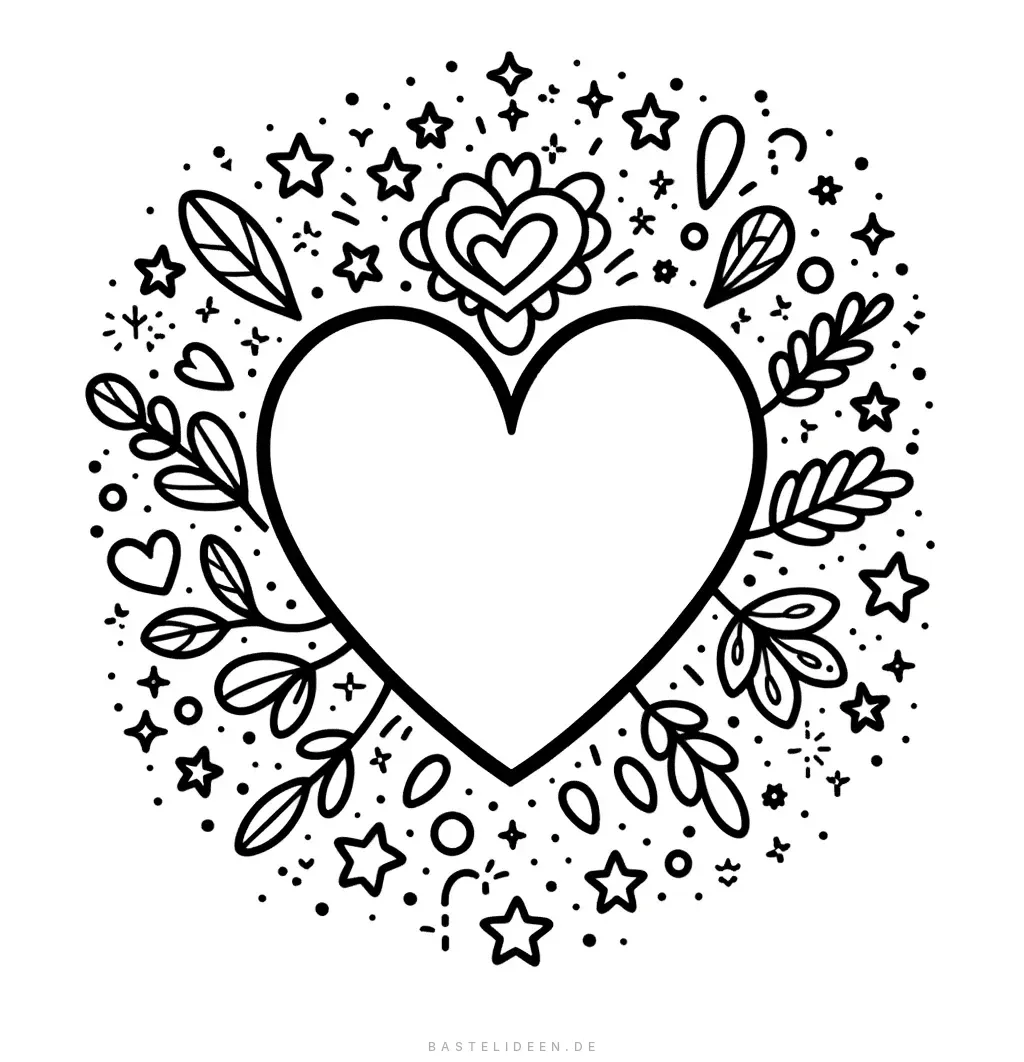 Einfaches Herz umgeben von Sternen und Doodles