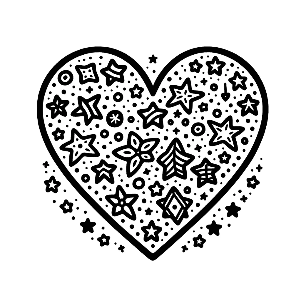 Herz gefüllt mit Sternen und Blumenmustern