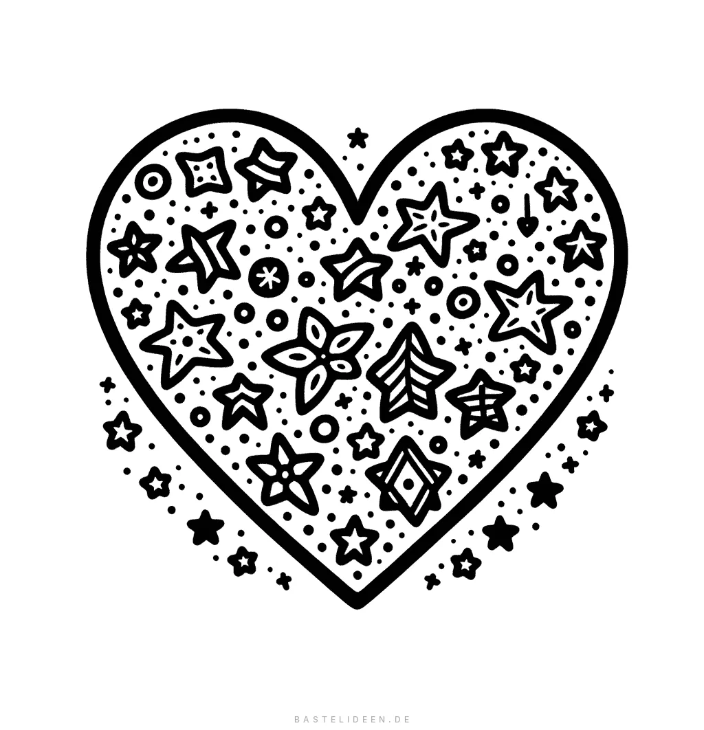 Herz gefüllt mit Sternen und Blumenmustern