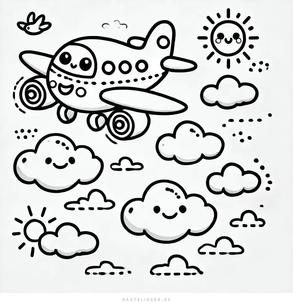 Fröhliches Flugzeug im Wolkigen Himmel